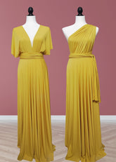 Claire | Purely Elegant Infinity Gold Chiffon Maxi Bridesmaid Dress with Multiway Convertible - Price #price_variant_lowest# - Gold - PromDressClub